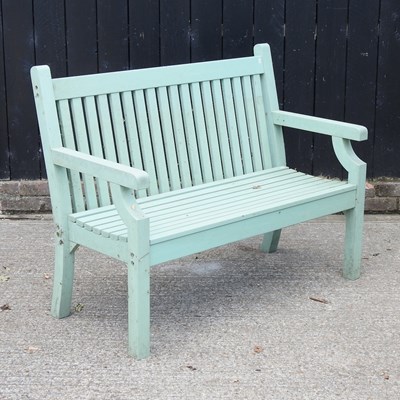 Lot 42 - A green painted wooden garden bench