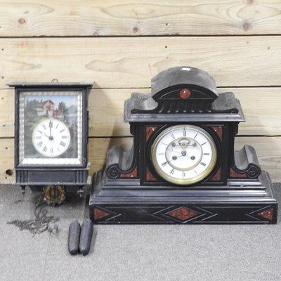 Lot 305 - A large Victorian black slate mantel clock,...