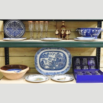 Lot 185 - A small collection of 19th century and later blue and white Staffordshire pottery