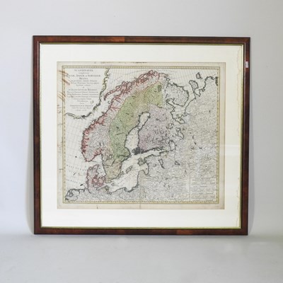 Lot 218 - A hand coloured engraved map of Scandinavia,...