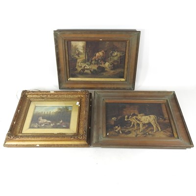 Lot 546 - E Mondy, 19th century, chickens feeding,...