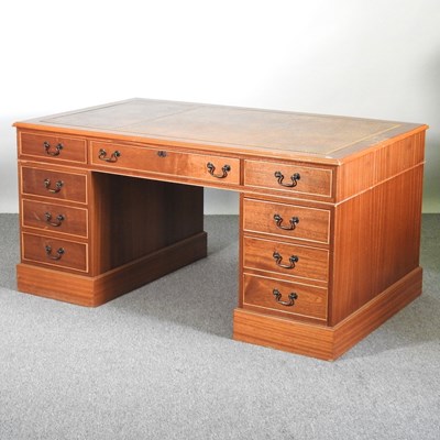 Lot 415 - A large yew wood pedestal desk, 20th century,...