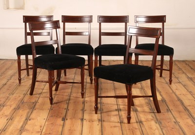 Lot 30 - A set of six mahogany bar back dining chairs,...