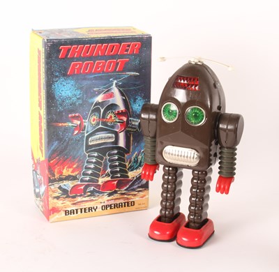 Lot 454 - A tinplate Thunder Robot toy, battery operated,...