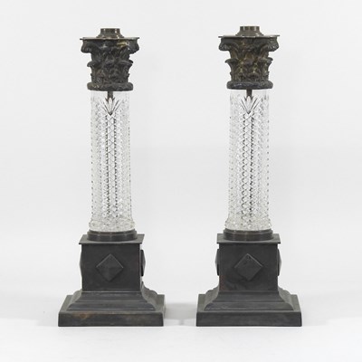 Lot 210 - A pair of early 20th century cut glass table lamp bases
