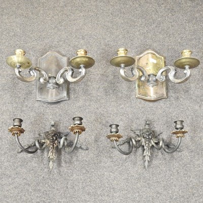 Lot 203 - A pair of 19th century silver plated twin branch wall lights
