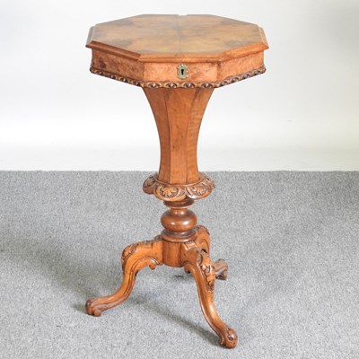 Lot 611 - A Victorian walnut trumpet shaped work box,...