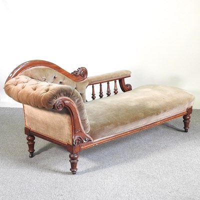 Lot 506 - A Victorian green upholstered chaise longue,...