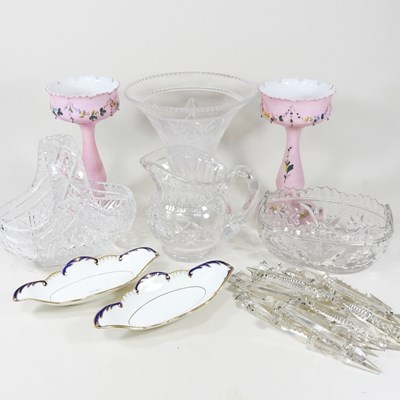 Lot 296 - A pair of 19th century pink opaline glass...