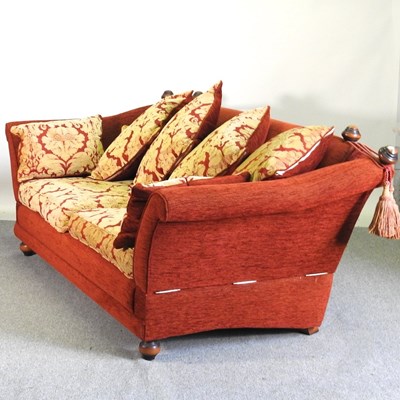 Lot 213 - A pair of modern red upholstered knole drop...