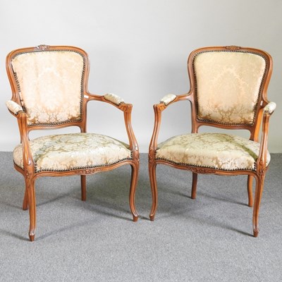 Lot 537 - A pair of French upholstered open armchairs,...