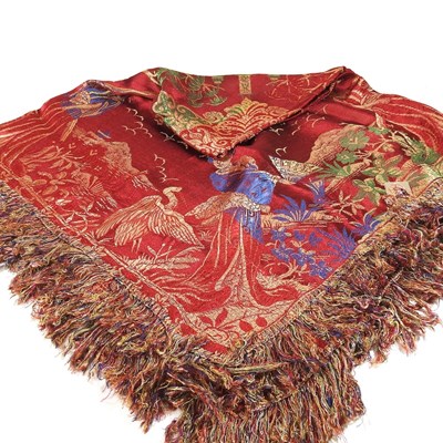 Lot 519 - A Chinese silk shawl, decorated with birds and...