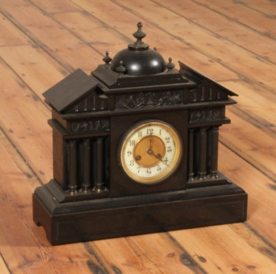 Lot 200 - A Victorian black slate mantel clock, of...