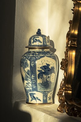 Lot 526 - A Chinese blue and white temple jar and cover,...