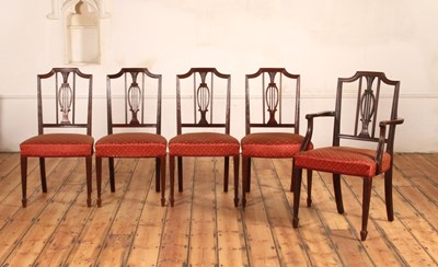 Lot 266 - A set of five mahogany dining chairs, early...