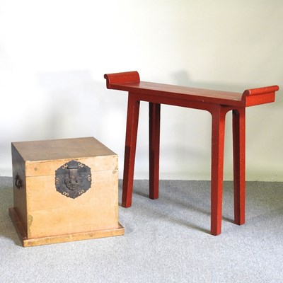 Lot 241 - A Chinese red lacquered console table, 119cm...