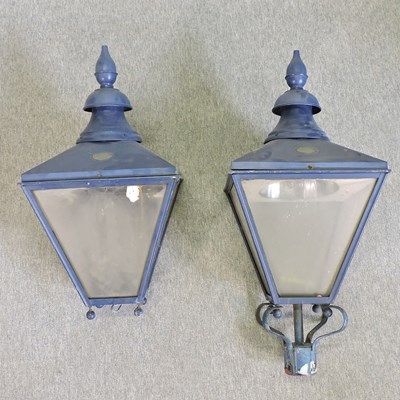 Lot 317 - Two large blue painted metal garden lanterns