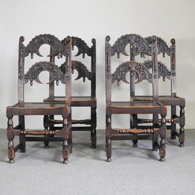 Lot 487 - A set of four 17th century style carved oak...
