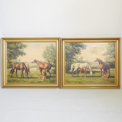 Lot 259 - Gillian E Hoare, 20th century, horses grazing,...