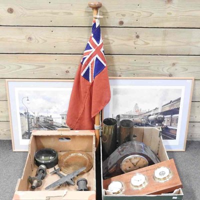 Lot 457 - A 1930's mantel clock, together with a flag, a...