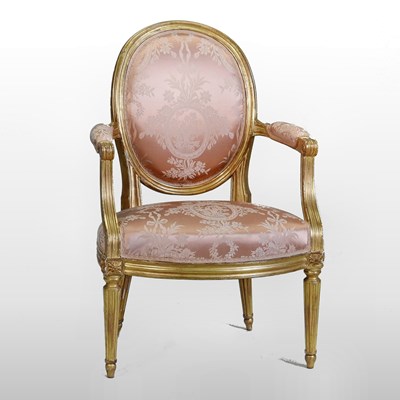 Lot 13 - A French style gilt show frame open armchair