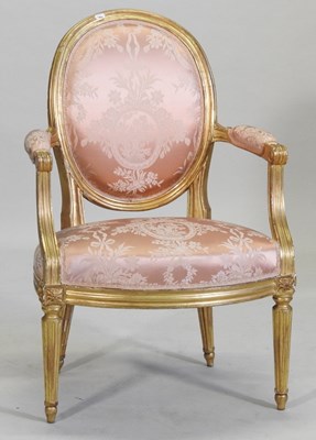 Lot 13 - A French style gilt show frame open armchair