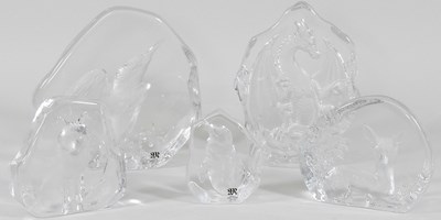 Lot 101 - A collection of five Swedish crystal paperweights
