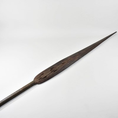 Lot 27 - An African carved wooden long handled spear,...