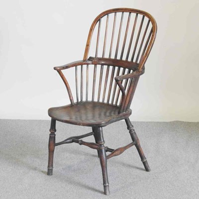 Lot 581 - A 19th century stick back armchair, on splayed...