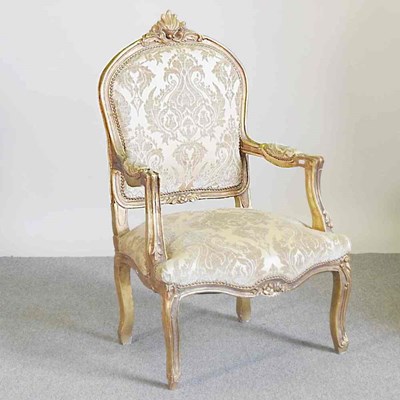 Lot 576 - A Louis XV style cream upholstered giltwood...