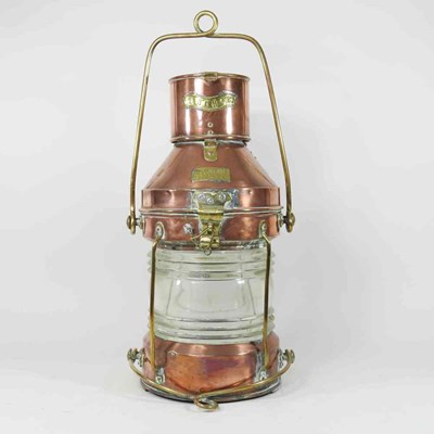 Lot 19 - A copper and brass ship's lantern, 63cm high