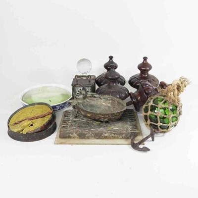Lot 420 - A green glass fisherman's float, together with...
