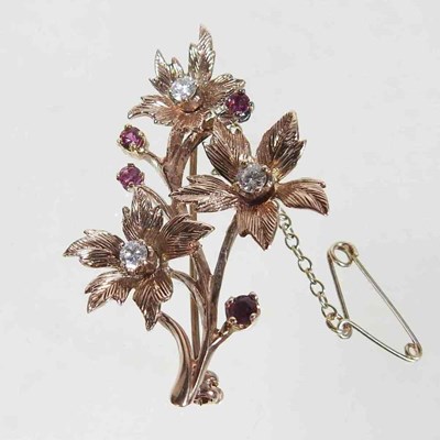 Lot 14 - A 9 carat gold ruby and diamond brooch, early...