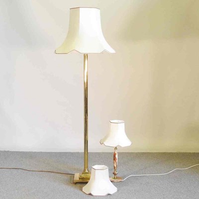 Lot 465 - A brass standard lamp and shade, together with...