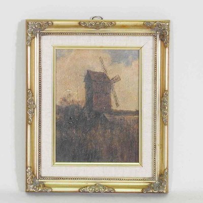 Lot 347 - Norwich school, Wind Pump, Norfolk Broads, oil...
