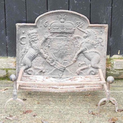 Lot 353 - A wrought iron fire grate, together with a...