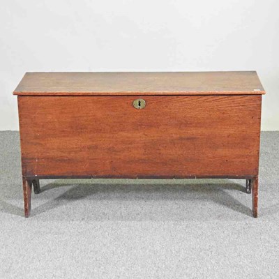 Lot 222 - A 19th century oak six plank coffer, with a...