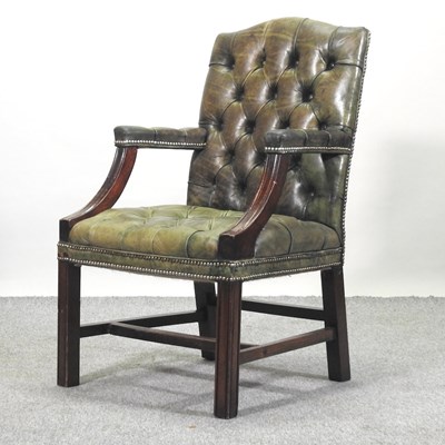 Lot 324 - Withdrawn - A George III style green leather button back desk chair