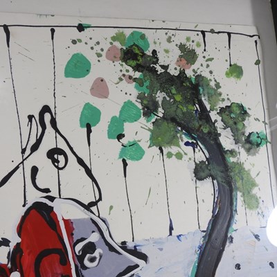 Lot 54 - John Kiki, b1943, landscape with figures and a...