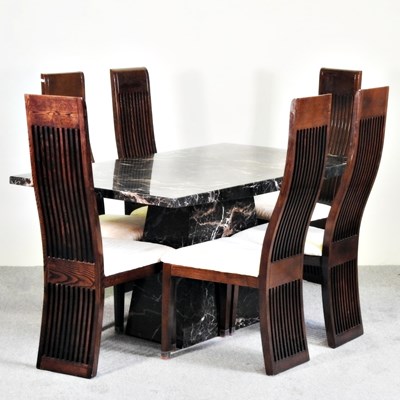 Lot 599 - A modern dining suite, comprising a marble...