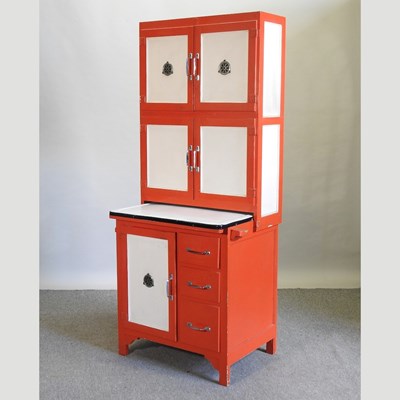 Lot 480 - A mid 20th century red painted kitchen unit