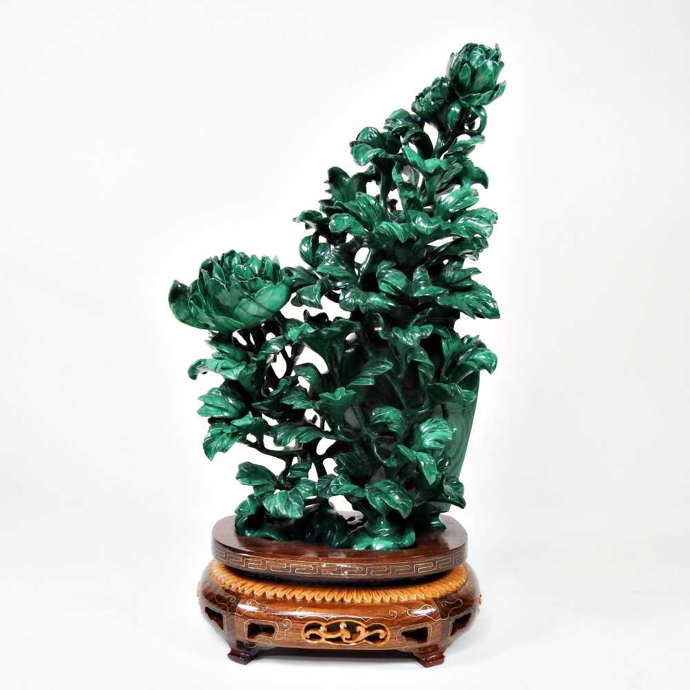 Lot 247 - A Chinese carved malachite Good Luck money...