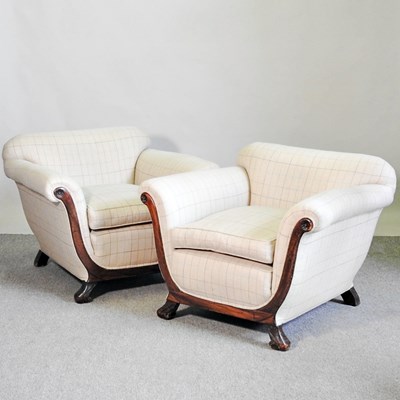 Lot 585 - A pair of Art Deco and later cream upholstered...