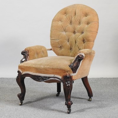 Lot 736 - A Victorian gold upholstered armchair