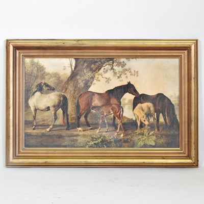 Lot 363 - After George Stubbs, an over painted print, 35...