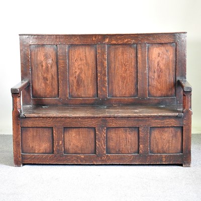 Lot 607 - An oak box settle, 18th century and later,...