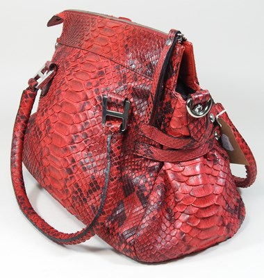 Lot 74 - A De Nicola red python skin handbag