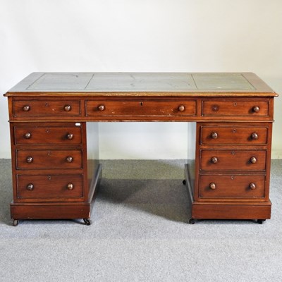 Lot 587 - A Victorian mahogany pedestal desk, with a...