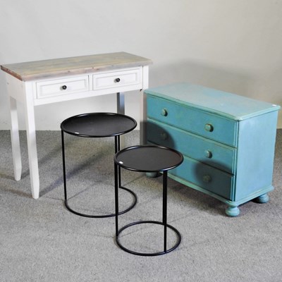 Lot 210 - A blue painted chest of drawers, 82cm wide,...