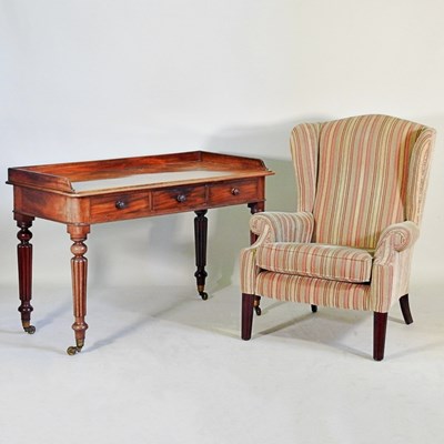 Lot 517 - An Edwardian striped armchair, together with a...